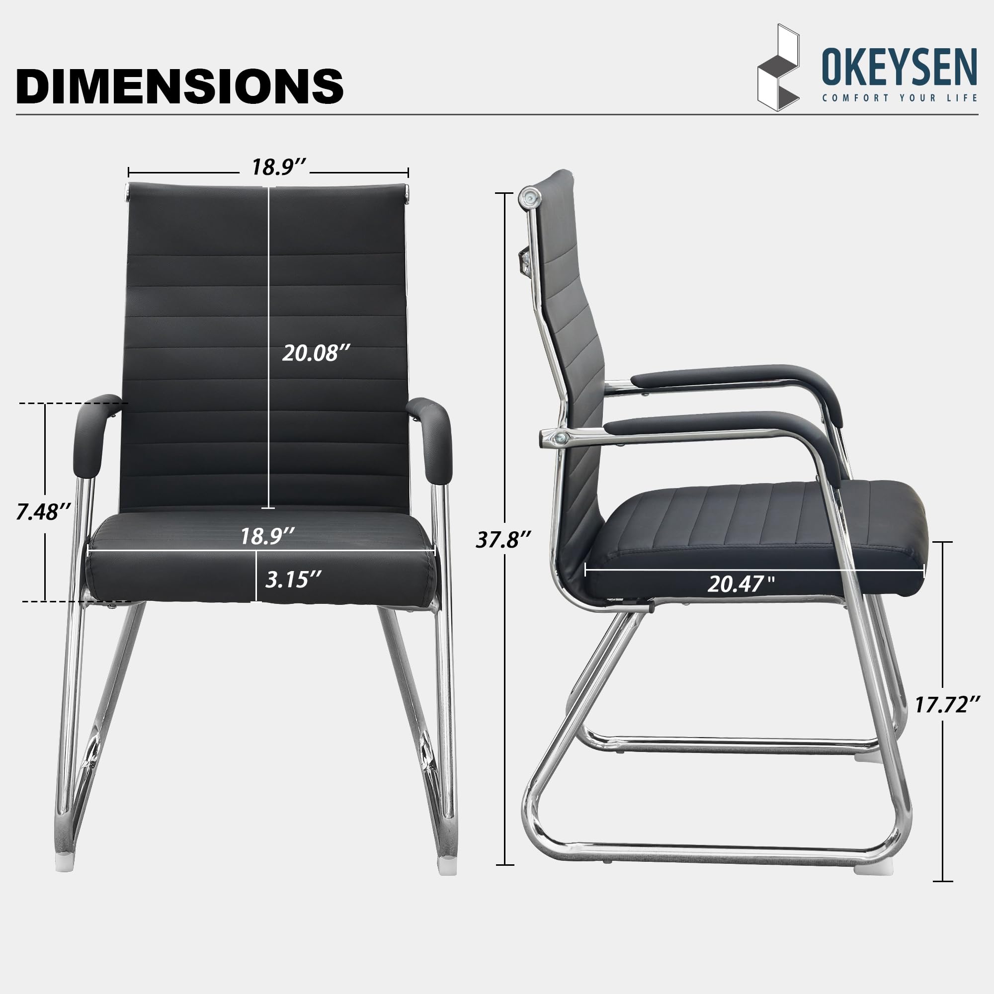 Office Chairs Set of 6, Modern Leather Reception Chairs with Mid Back & Sled Base, No-Wheel Desk Chairs for Waiting Room & Conference Room