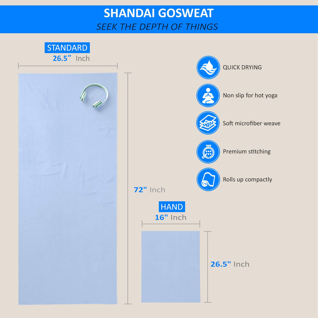 Hot Yoga Towel - Suede, 100% Microfiber, Super Absorbent, Bikram Yoga Towel, Placid Blue - 26.5 x 72