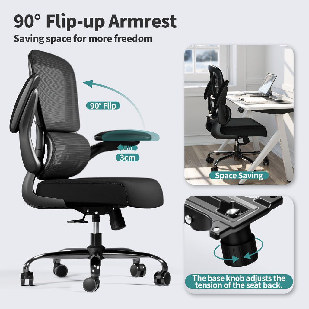 Pack of 6, Office Chair - Ergonomic Desk Chair with Adjustable Lumbar Support, Mesh Computer Chair, Executive Chairs for Home Office Comfortable Lumbar Support Black
