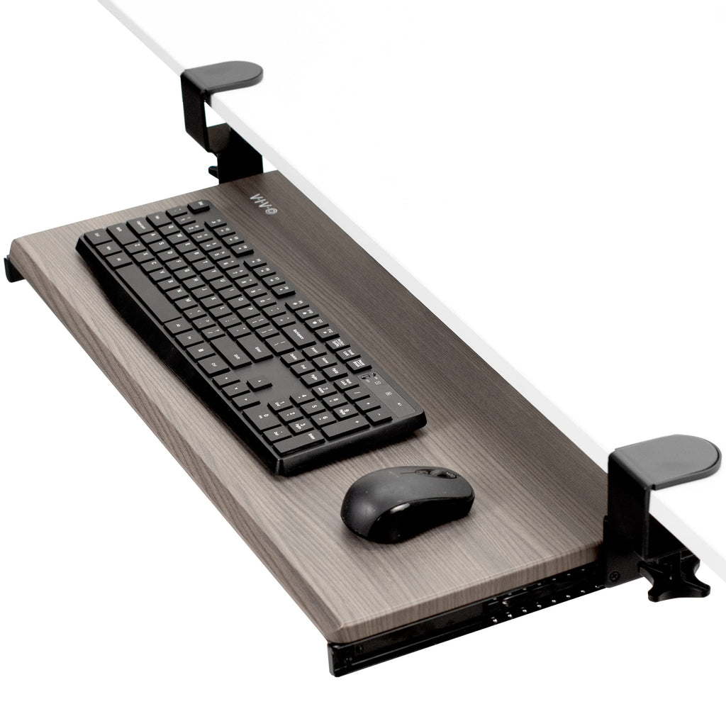 Large Clamp-on Computer Keyboard and Mouse Under Desk Slider Tray, 27 x 11 inch Pull Out Platform Drawer, Gray