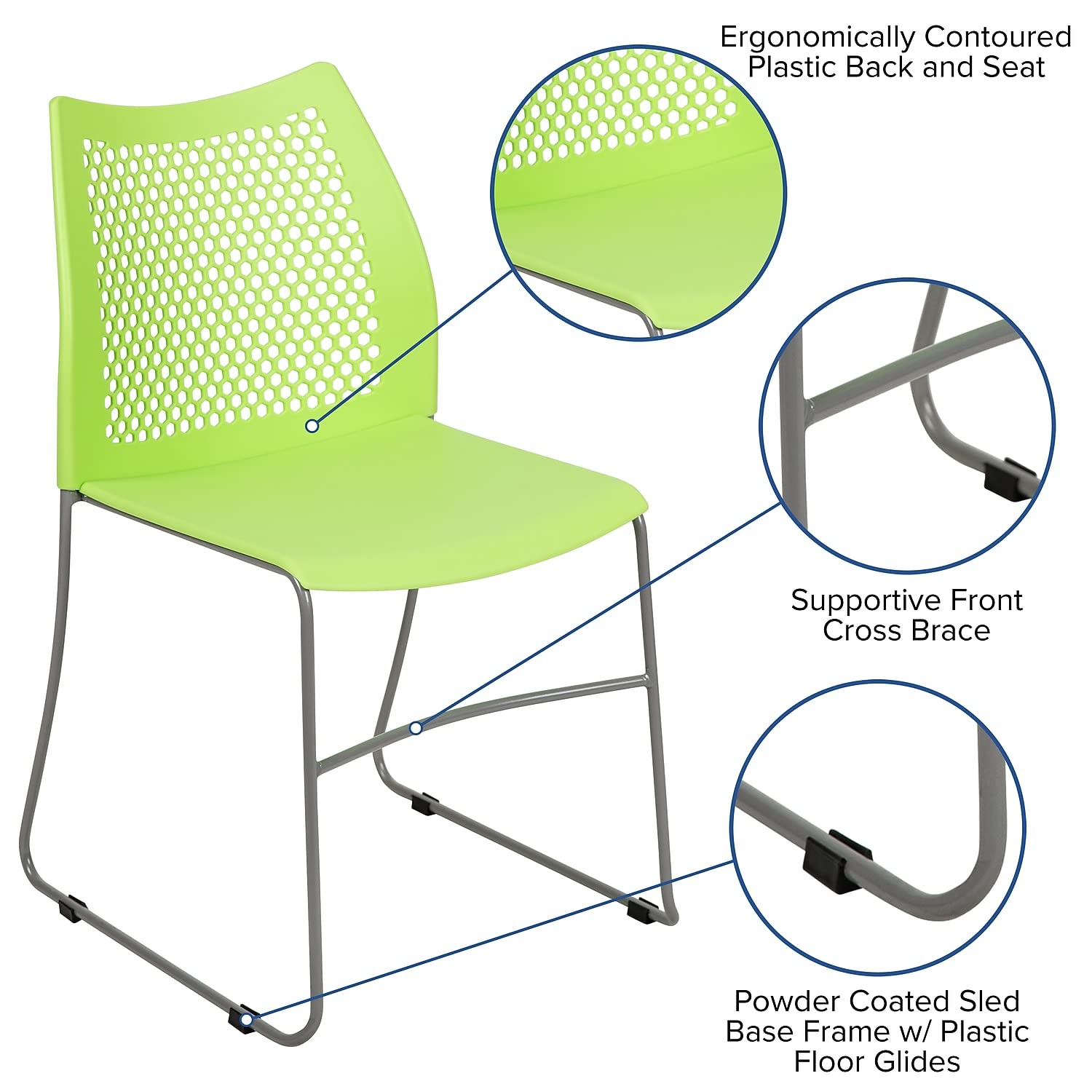 (Set of 5)Hercules Series Contoured Lobby Chairs with Air-Vent Honeycomb Backs, Ergonomic Stacking Chairs for Offices, Green