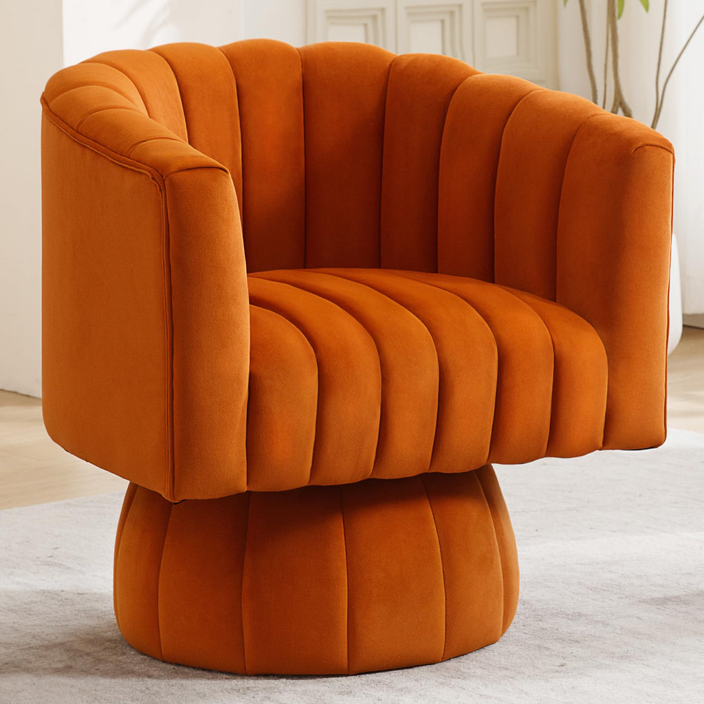Swivel Accent Barrel Chair, Cute Comfy Small Round 360° Arm Chair, Velvet Sofa Club Reading Chair for Office, Living Room, Bedroom,  Orange