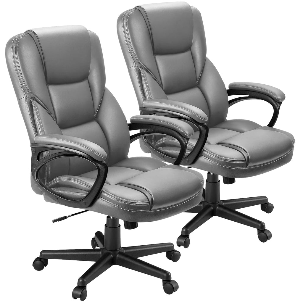 (2, Gray) Office Executive Chair High Back Adjustable Managerial Home Desk Chair, Swivel Computer PU Leather Chair with Lumbar Support