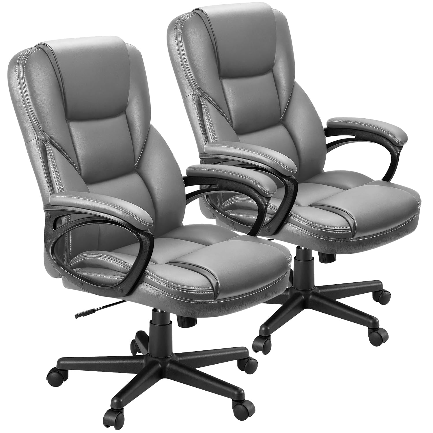 (2, Gray) Office Executive Chair High Back Adjustable Managerial Home Desk Chair, Swivel Computer PU Leather Chair with Lumbar Support