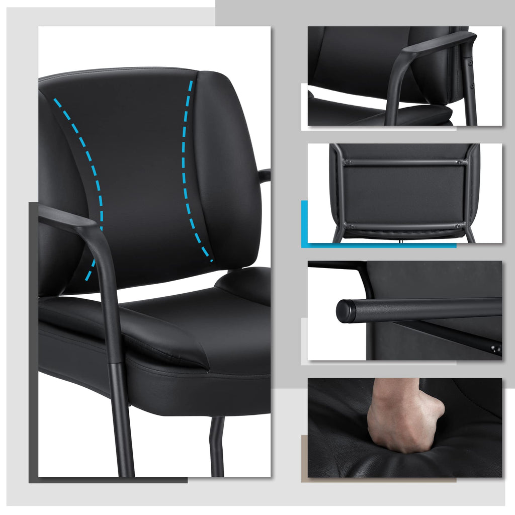 Set of 2, Office Guest Chair Waiting Room Reception Chairs PU Leather Executive Desk Chair with Padded Armrests for Meeting Conference (Black)