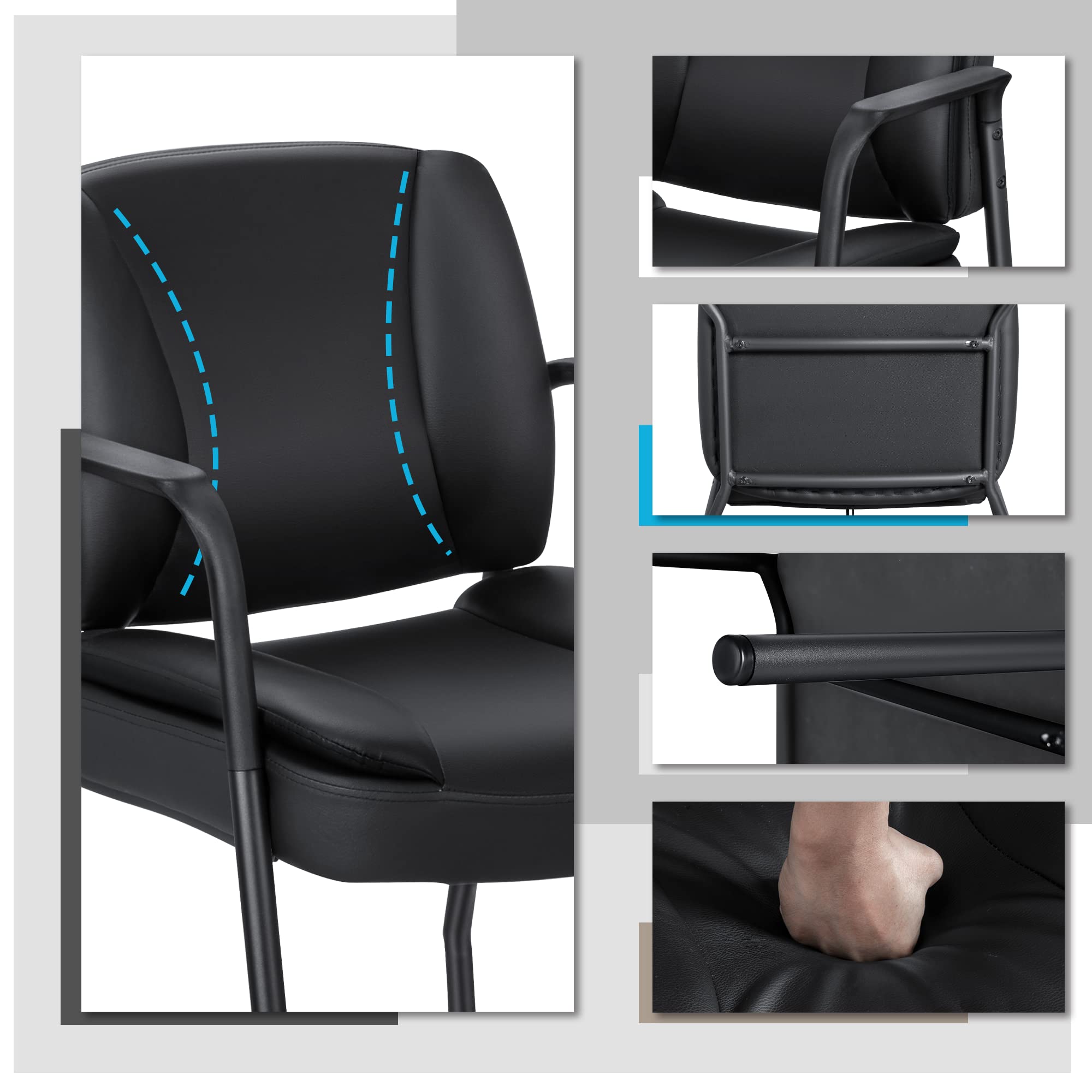 Set of 2, Office Guest Chair Waiting Room Reception Chairs PU Leather Executive Desk Chair with Padded Armrests for Meeting Conference (Black)