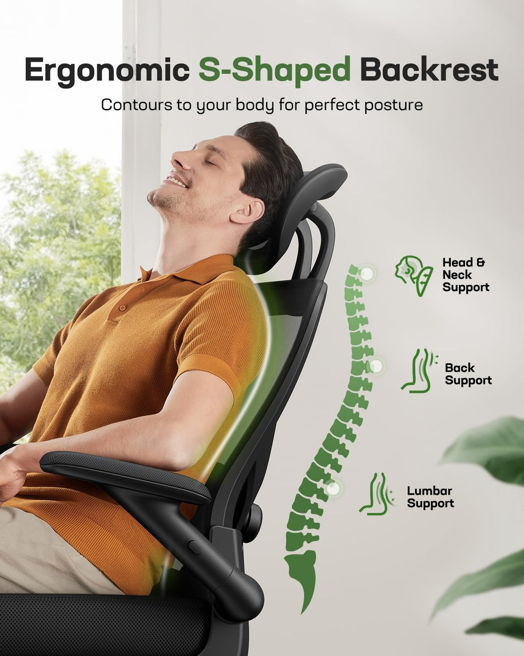 Ergonomic Mesh Office Chair High Back Desk Chair Adjustable Lumbar Support with Headrest Flip-Up Liftable Arms Swivel Computer Task Chair for Big and Tall People