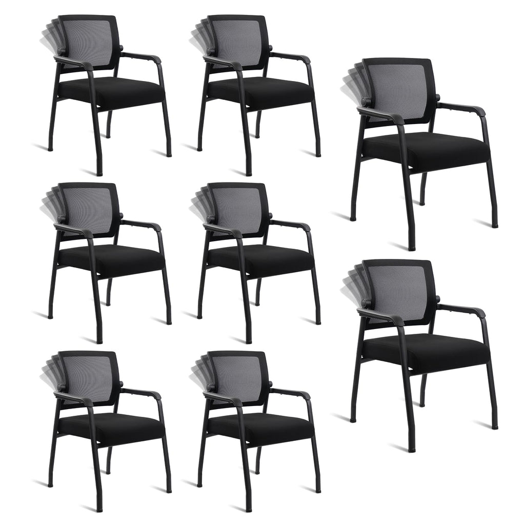 8PACK, Desk Chair No Wheels with Adjustable Mesh Backrest, Arm Chair with Ergonomic Lumbar Support and Thickened Seats Cushion, Waiting Room Chairs for Office School Church Guest Reception,