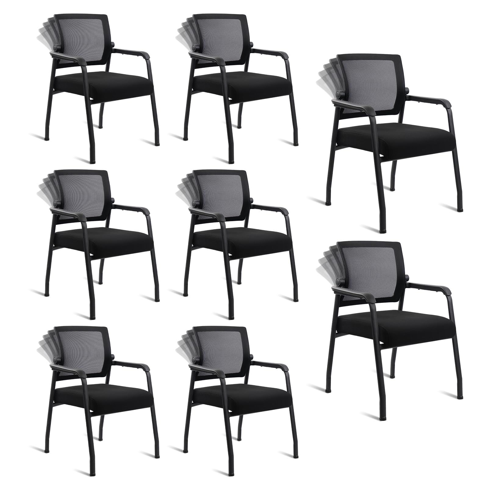 8PACK, Desk Chair No Wheels with Adjustable Mesh Backrest, Arm Chair with Ergonomic Lumbar Support and Thickened Seats Cushion, Waiting Room Chairs for Office School Church Guest Reception,