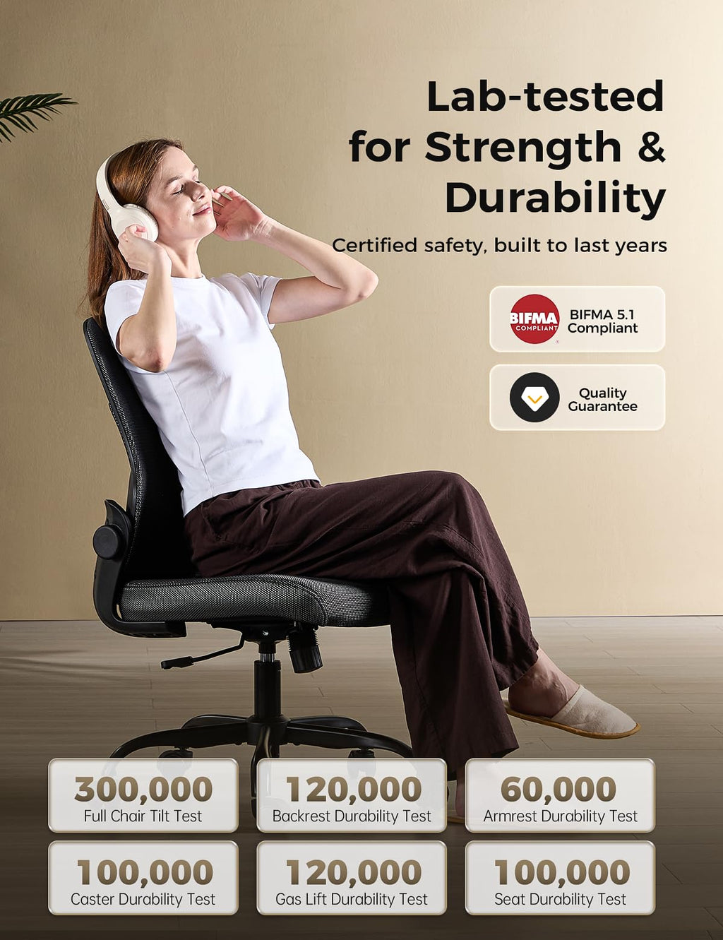 Office Chair, Mesh Ergonomic Desk Chairs, Lumbar Support, Adjustable Height, Armless, Swivel Function and Smooth-Rolling Wheels for Home, Office and Gaming (Black)