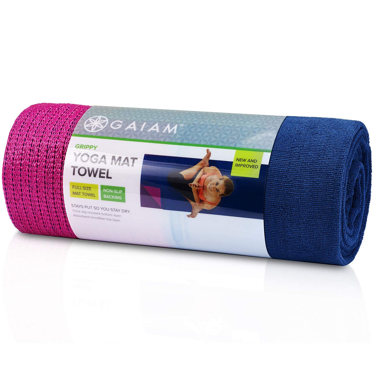 Grippy Non-Slip Yoga Mat Towel, Fast-Drying (Estate Blue/Fuchsia Red)