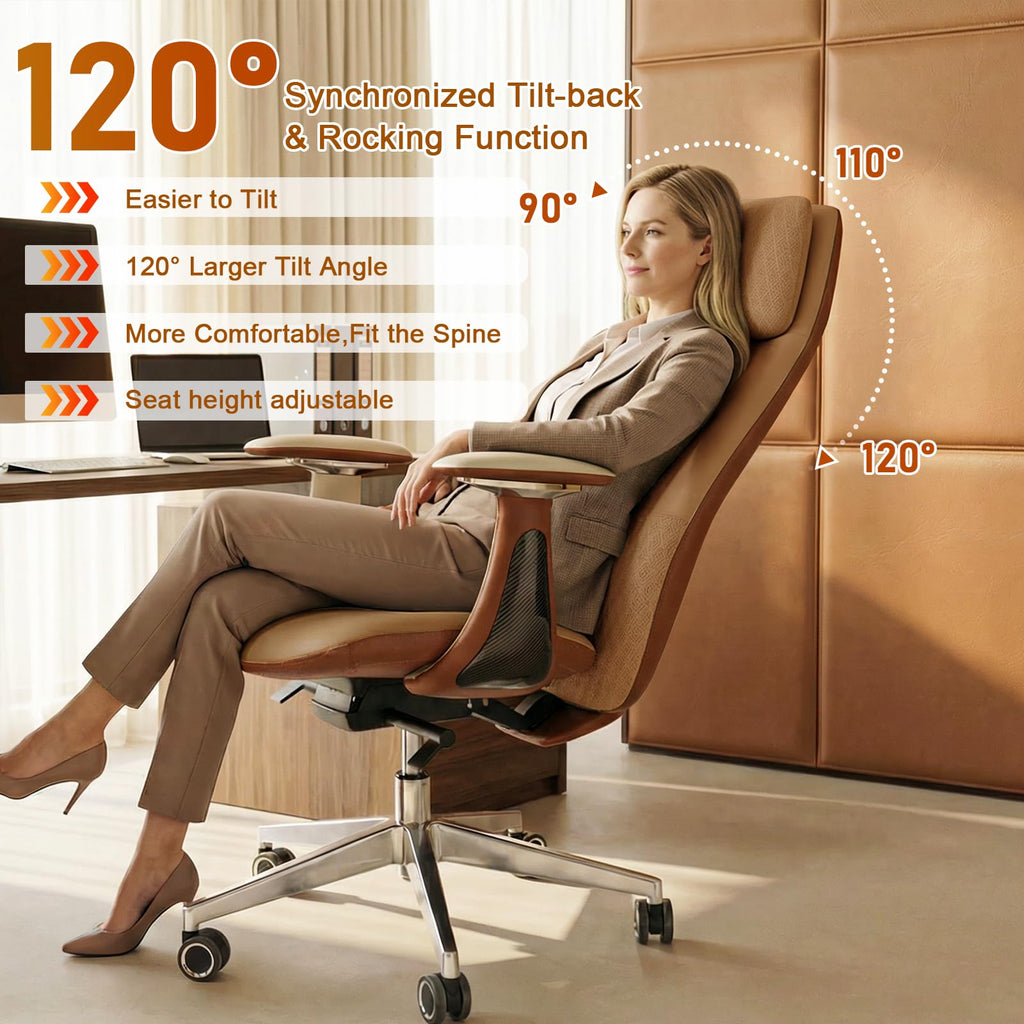 Genuine Leather High-Back Executive Office Chair,Ergonomic
