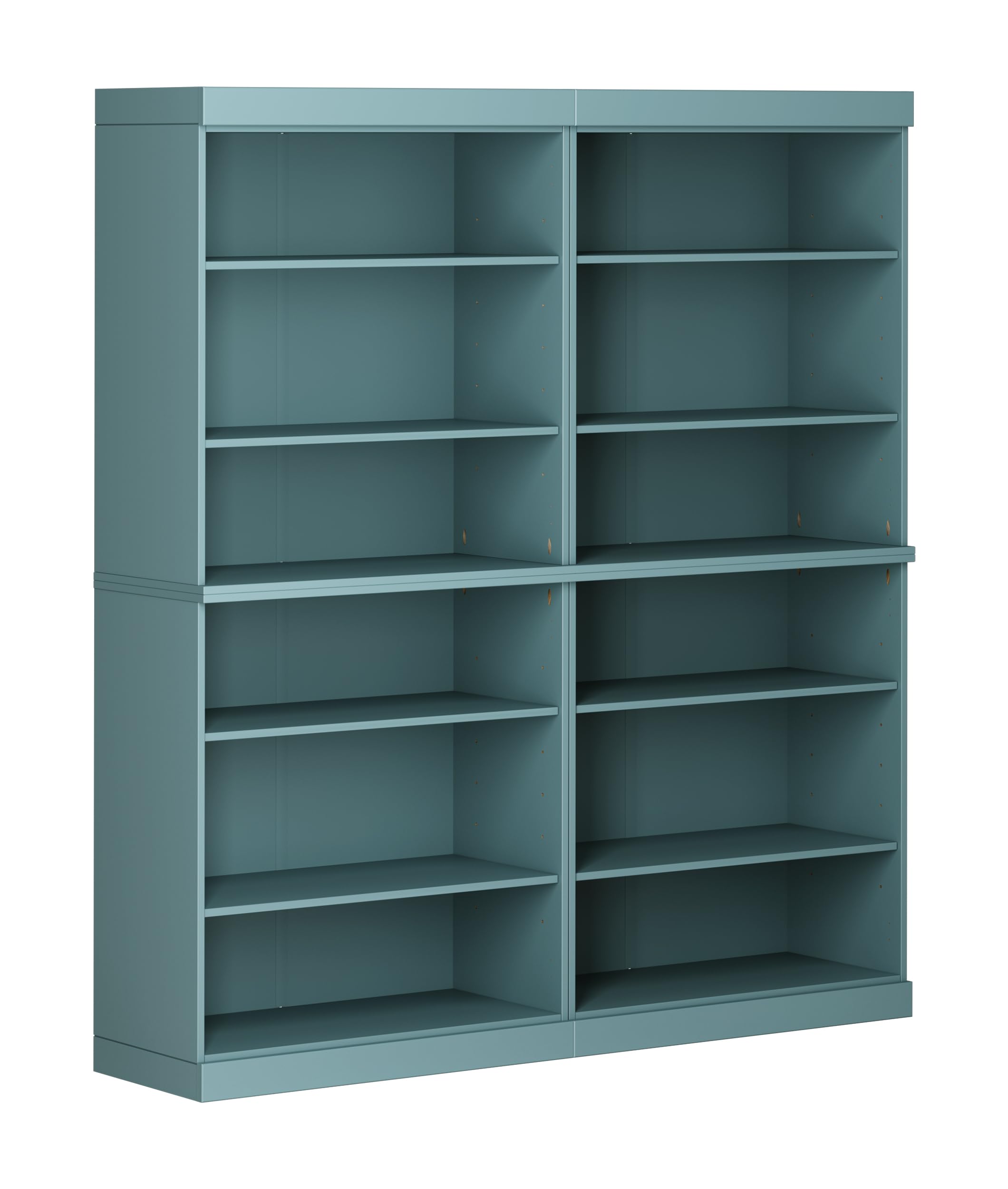 12-Shelf Solid Wood Bookcase - 64" Wide Wooden Bookshelf - Aqua Modular Cabinets with Adjustable Shelves - 71.5" Tall Bookcases for Living Room - 100% Eco-Friendly Wood