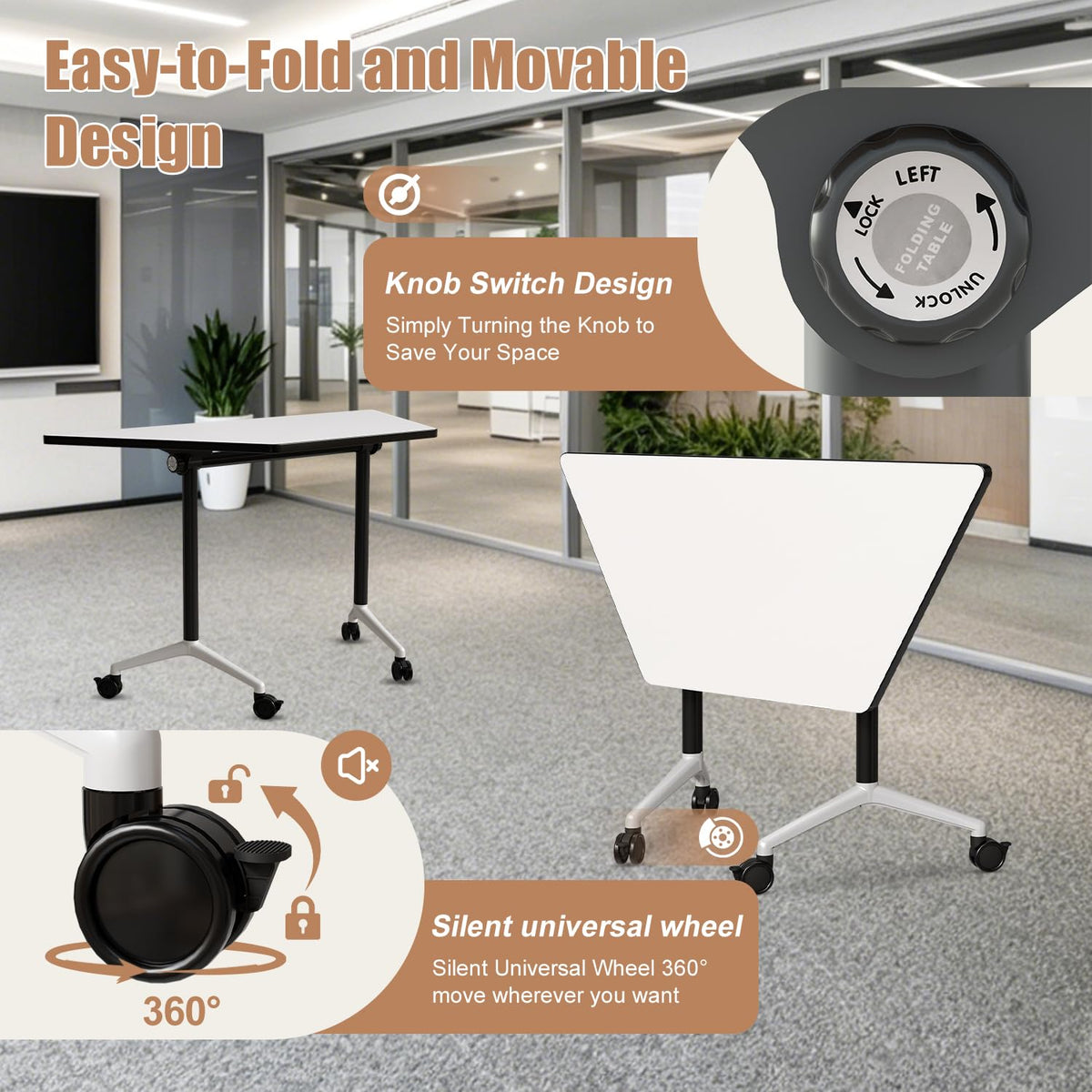 Folding Conference Table, 8 Pack Modern Flip Top Mobile Training Tables