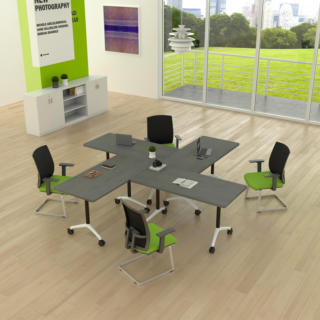 Folding Conference Table with Wheels, Flip-Top, 47.2in, 2 Pack, Gray