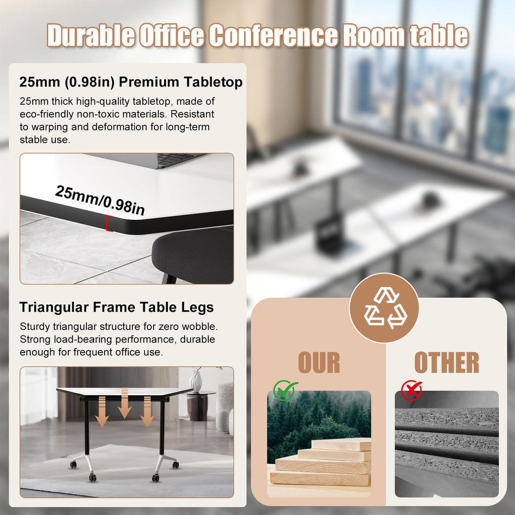 Folding Conference Table, 2 Pack Modern Flip Top Mobile Training Tables