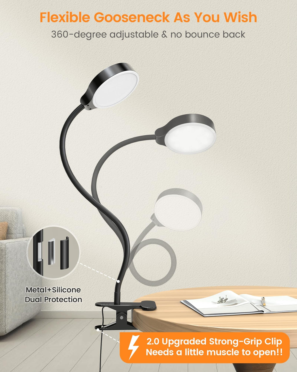 5W Desk Lamp with Remote, 3 Colors & 5 Brightness Reading Lights