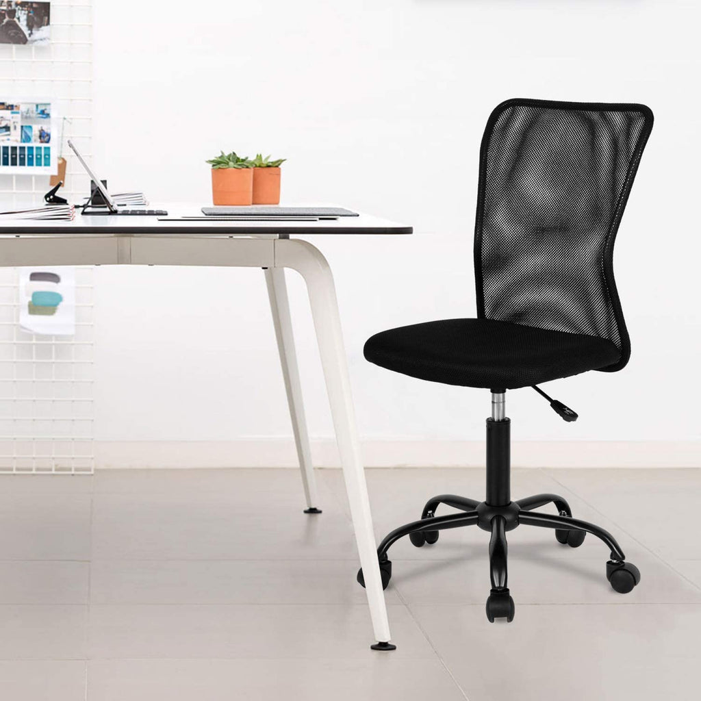 Office Chair Mid Back Mesh Desk Chair Armless Computer Ergonomic Task Rolling Swivel Chair Back Support Adjustable Modern with Lumbar Support,Black