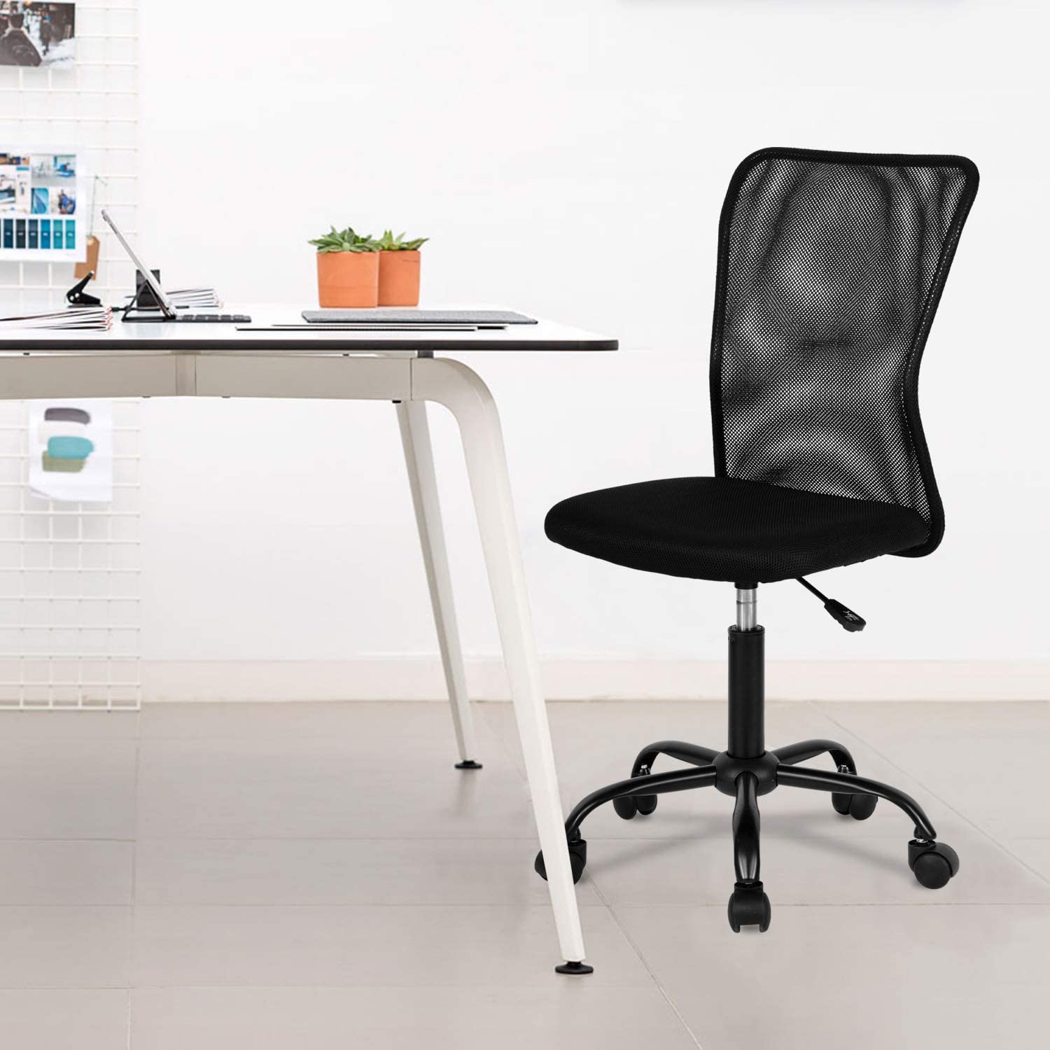 Office Chair Mid Back Mesh Desk Chair Armless Computer Ergonomic Task Rolling Swivel Chair Back Support Adjustable Modern with Lumbar Support,Black