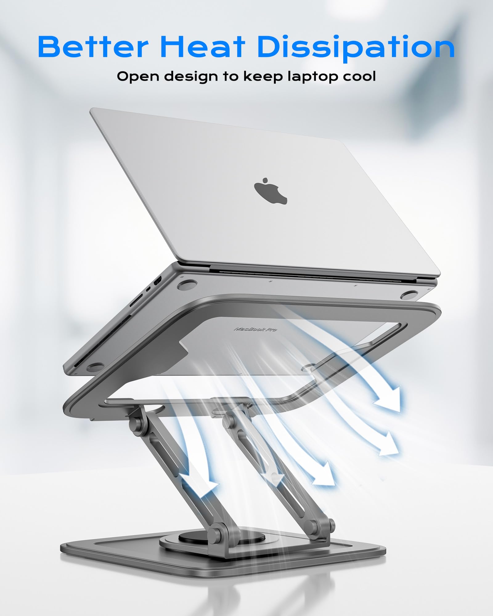 Adjustable Laptop Stand for Desk with 360 Base, Ergonomic Laptop Riser, Mount, Holder Notebook Computer Stand for MacBook Air Pro, HP, Dell, XPS, HP 16" Laptops - Gray
