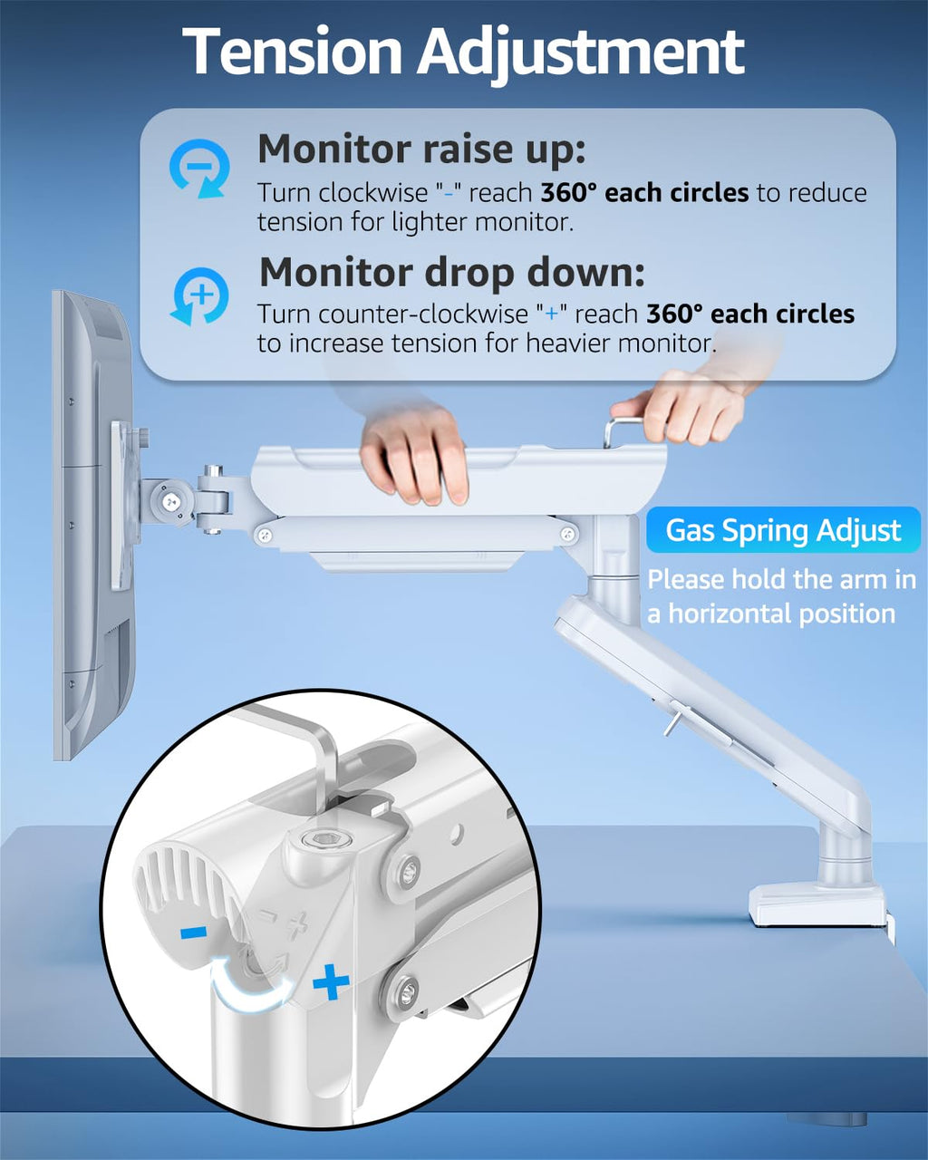 Single Monitor Mount for 32 27 24 22 inch Screen, Monitor Arm Holds 4.4-22 lbs, Monitor Desk Mount, Gaming & Home Office Use, VESA 75x75mm & 100x100mm, Freelift Pro White