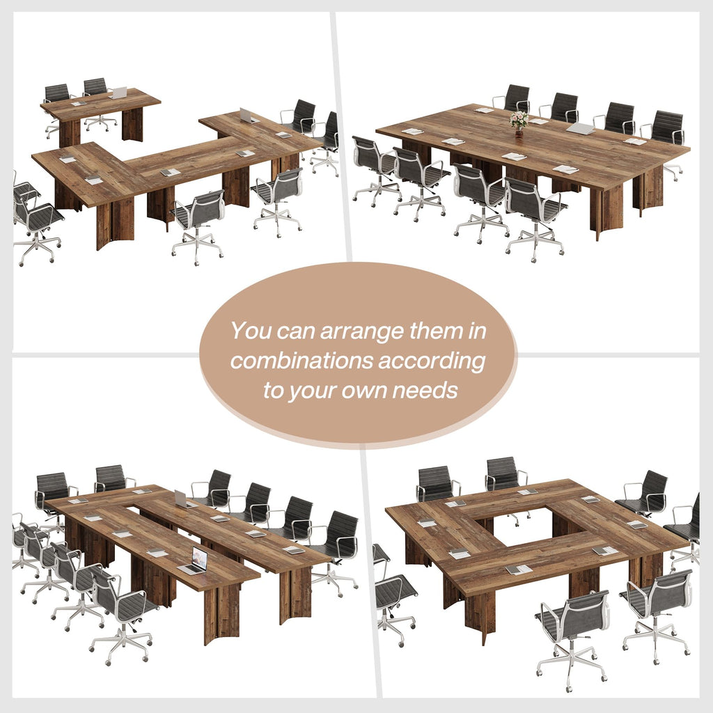 5.5FT Conference Table, 63-inch Rectangle Meeting Seminar Table, Large Distressed Brown Business Tables for 4-6 People, Heavy Duty Pedestal (Distressed Brown)