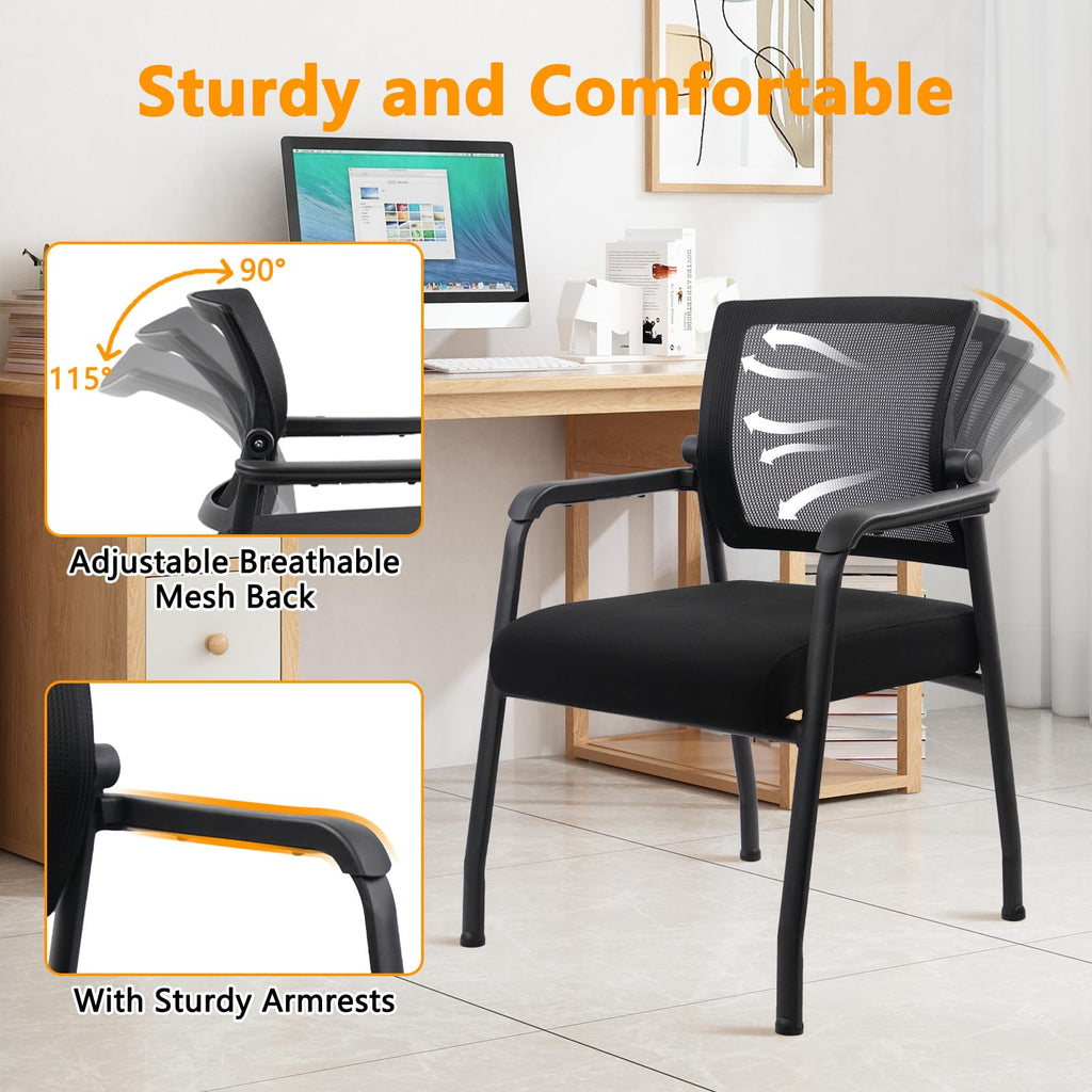 8PACK, Desk Chair No Wheels with Adjustable Mesh Backrest, Arm Chair with Ergonomic Lumbar Support and Thickened Seats Cushion, Waiting Room Chairs for Office School Church Guest Reception,