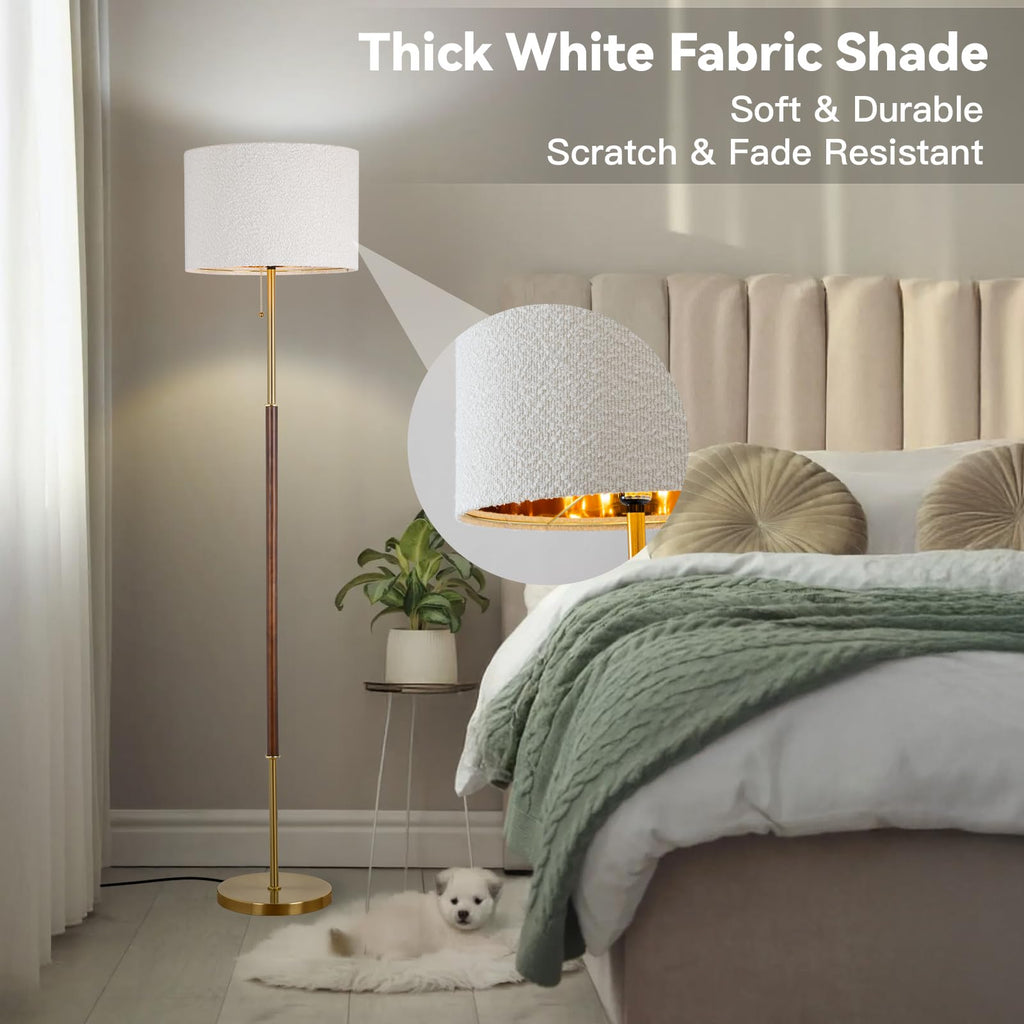 Bedroom Standing Floor Lamp, Farmhouse Lamp with Linen Shade, Gold
