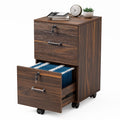 2 Drawer File Cabinet with Lock, Wood Dark Brown File Cabinets for Letter Size File Folders with Tabs, Under Desk Rolling Filing Cabinet for Home Office, Mobile File Organizer Printer Stand