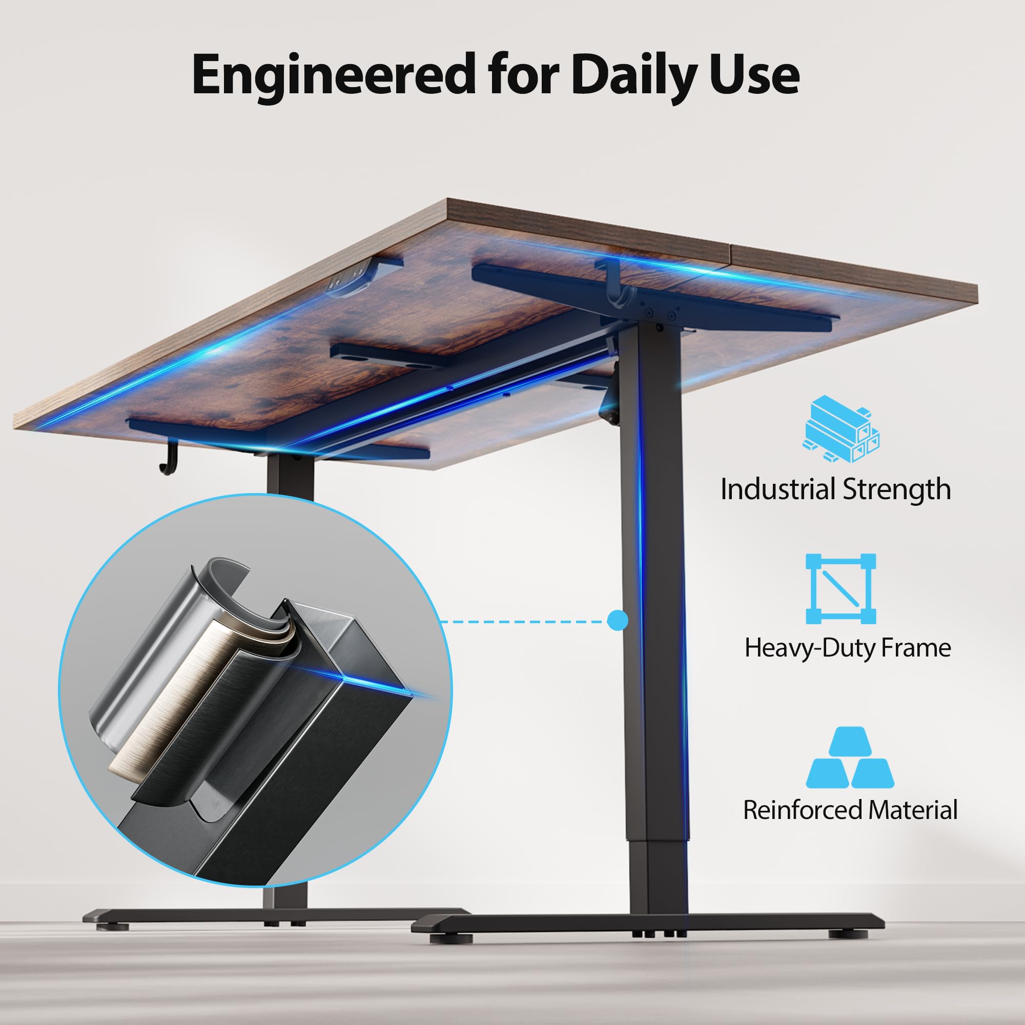 Electric Standing Desk, 48 x 28 Inches Height Adjustable Desk, Sit Stand up for Work Office Home, Ergonomic Rising Computer Table with Memory Preset, Rustic Brown