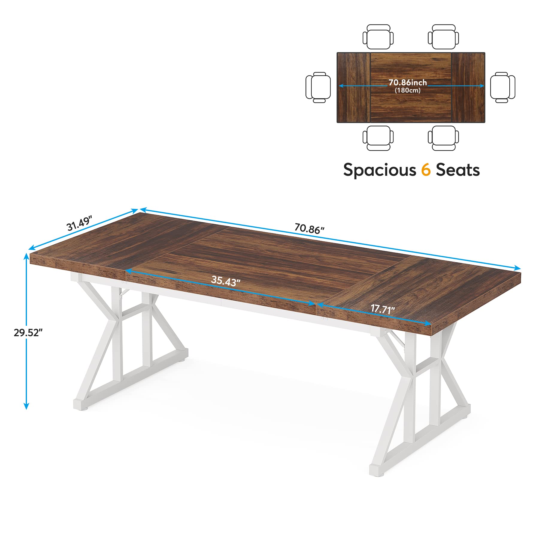 70.8-Inch Executive Desk, Large Computer Office Desk Workstation, Modern Simple Style Laptop Desk Study Writing Table Business Furniture for Home Office (Brown/White, 70.8 Inch)