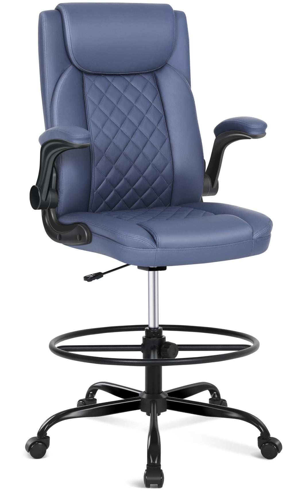 Drafting Chair, Tall Office Chair for Standing Desk, Standing Chair with Adjustable Height and Flip-up Armrest, PU Leather High Office Chair for Counter Height Desk