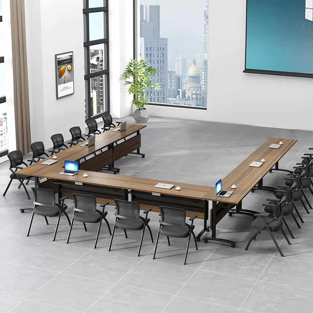 Folding Conference Table, Flip-Top, 61in, Walnut, Set of 2