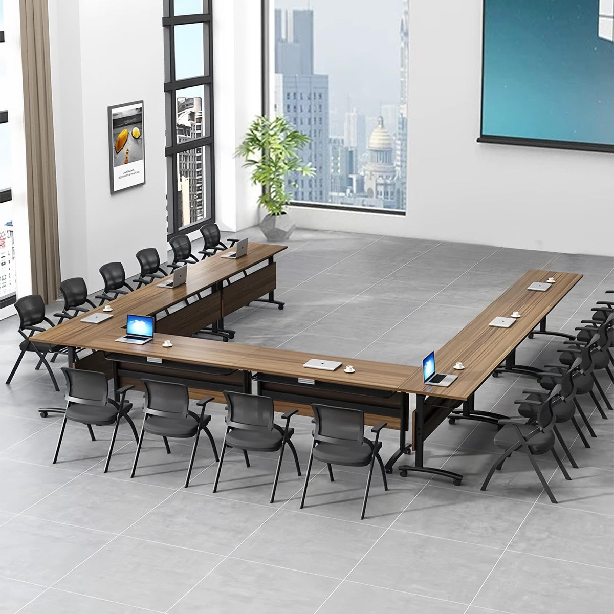 Folding Conference Table, Flip-Top, 61in, Walnut, Set of 2
