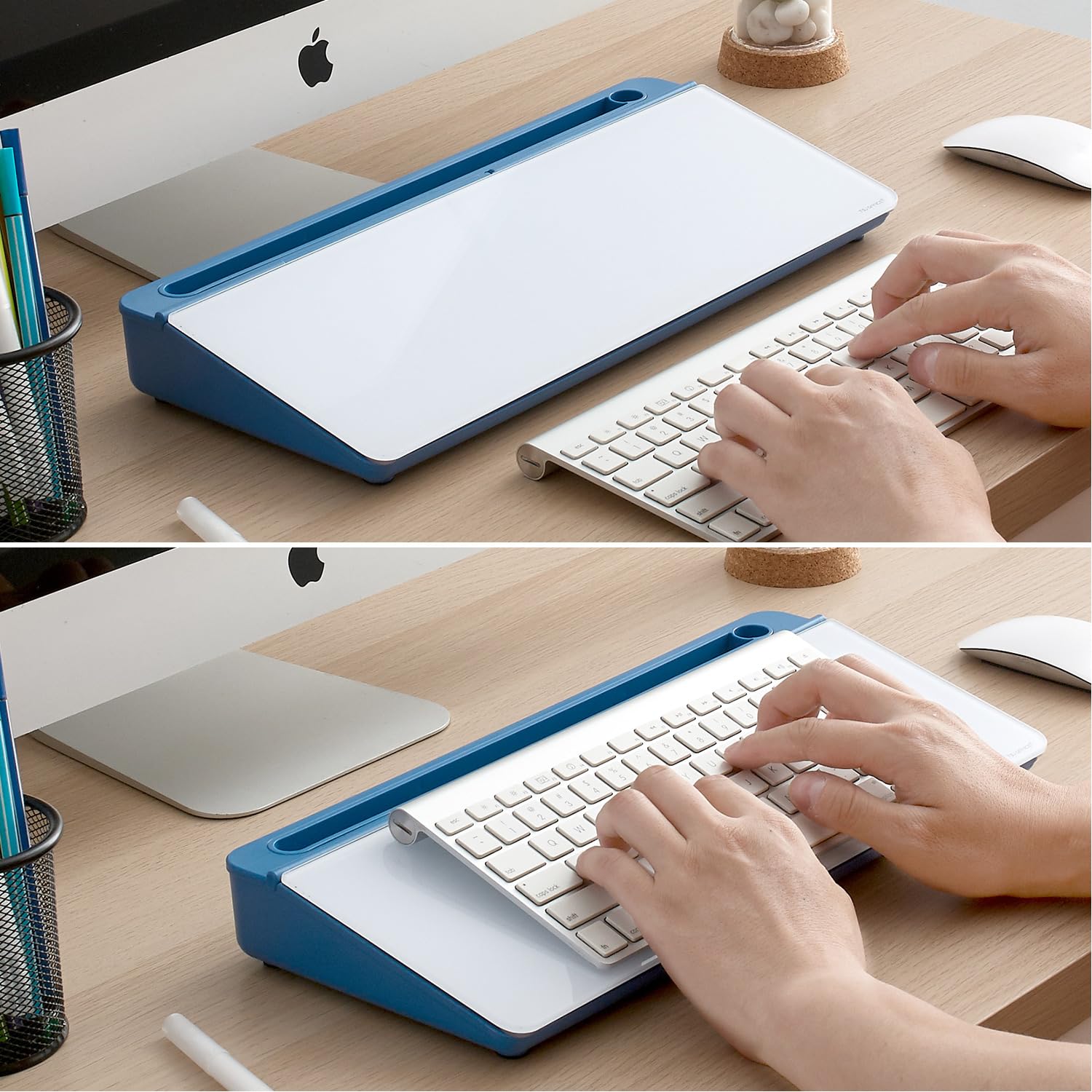 Desktop Whiteboard Dry-Erase-Board - Computer Keyboard Stand White Board Surface Pad with Drawer, Desk Organizers with Accessories for Office, Home, School Supplies - Blue