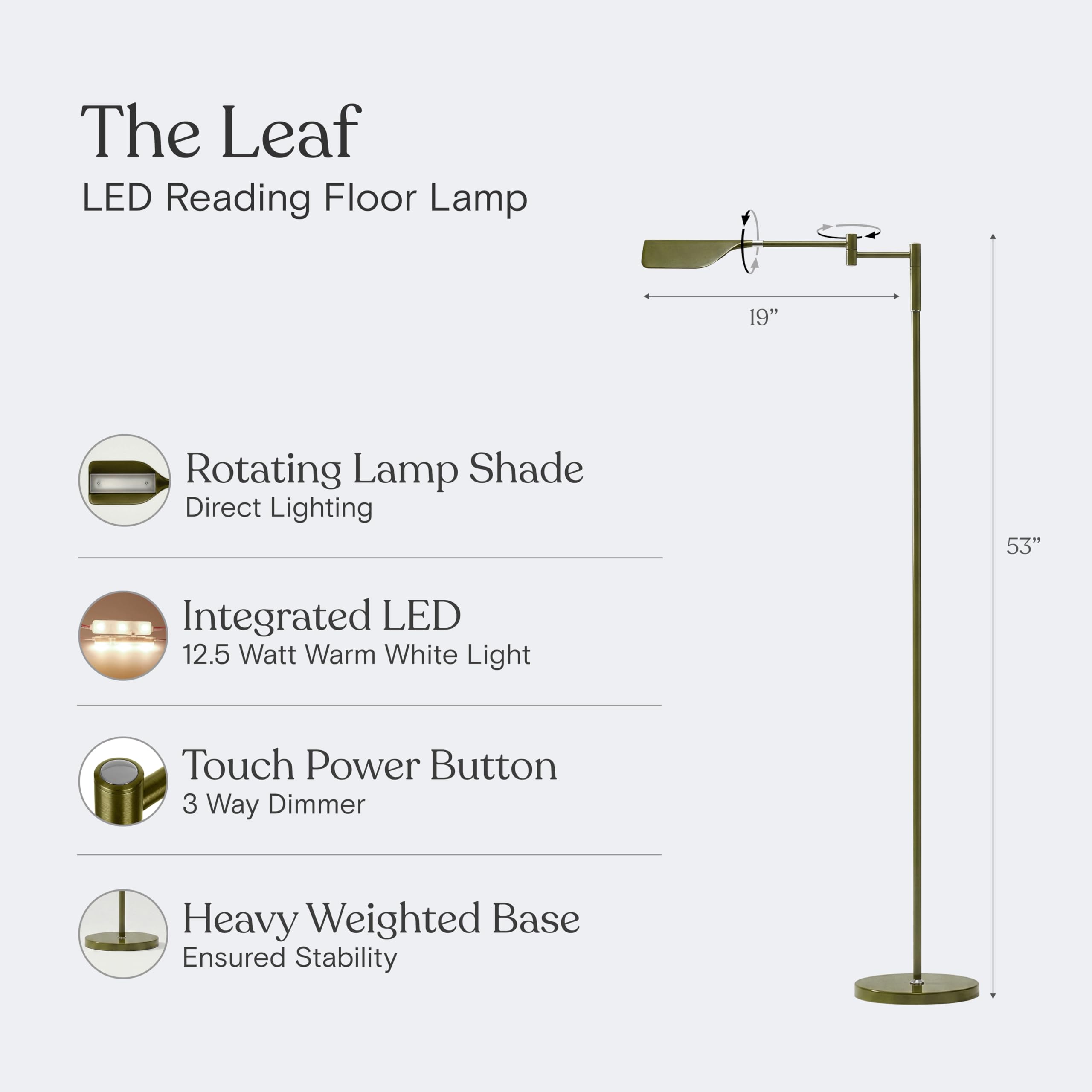 Leaf Pharmacy LED Reading Lamp, Dimmable Floor Lamp with Easy Rotation Over Chair or Desk for Living Rooms & Offices, Adjustable Standing Tall Lamp, for Sewing & Crafts - Green