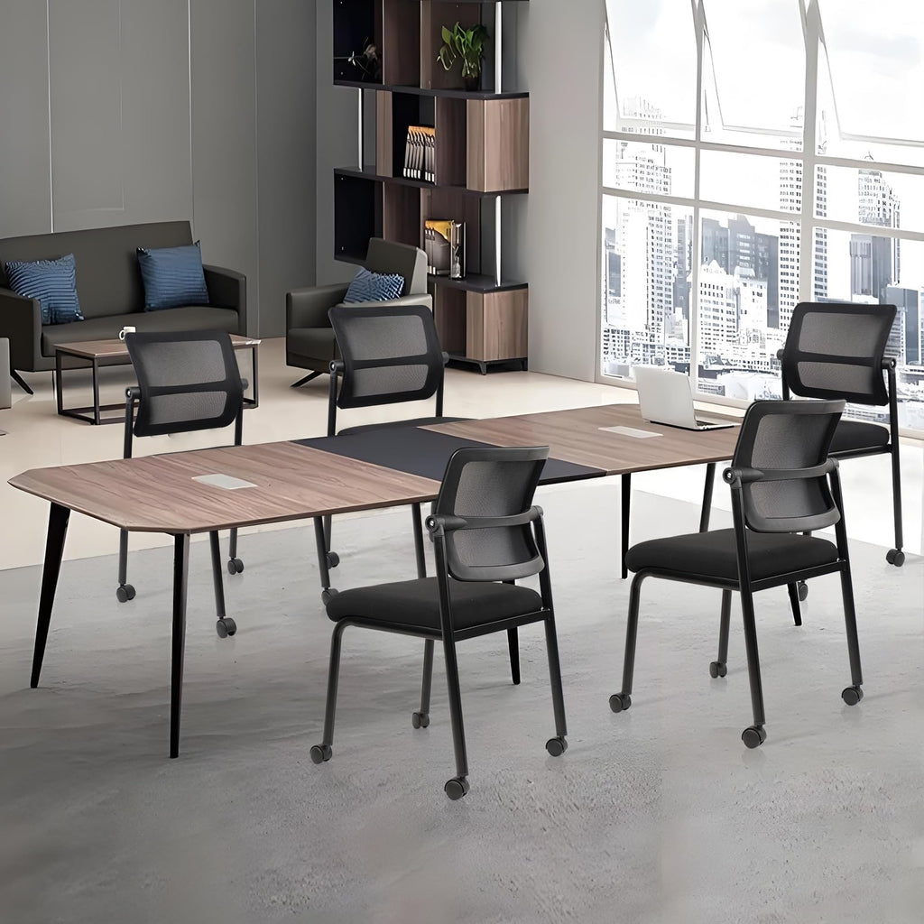 Mesh Stacking Office Desk Chairs with Wheels, Portable Stackable Bulk Waiting Room Armless Chair with Adjustable Back & Fabric Seat for Guest Lobby Side School Church Conference Break, Black