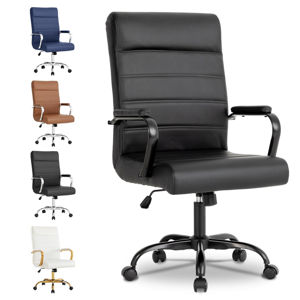 Office Desk Chair,Modern Conference Room Chairs,High Back Ergonomic Home ofiice Chair,Adjustable Height Swivel Executive Computer Chair with Padded Seat and Armrest,Pure Black