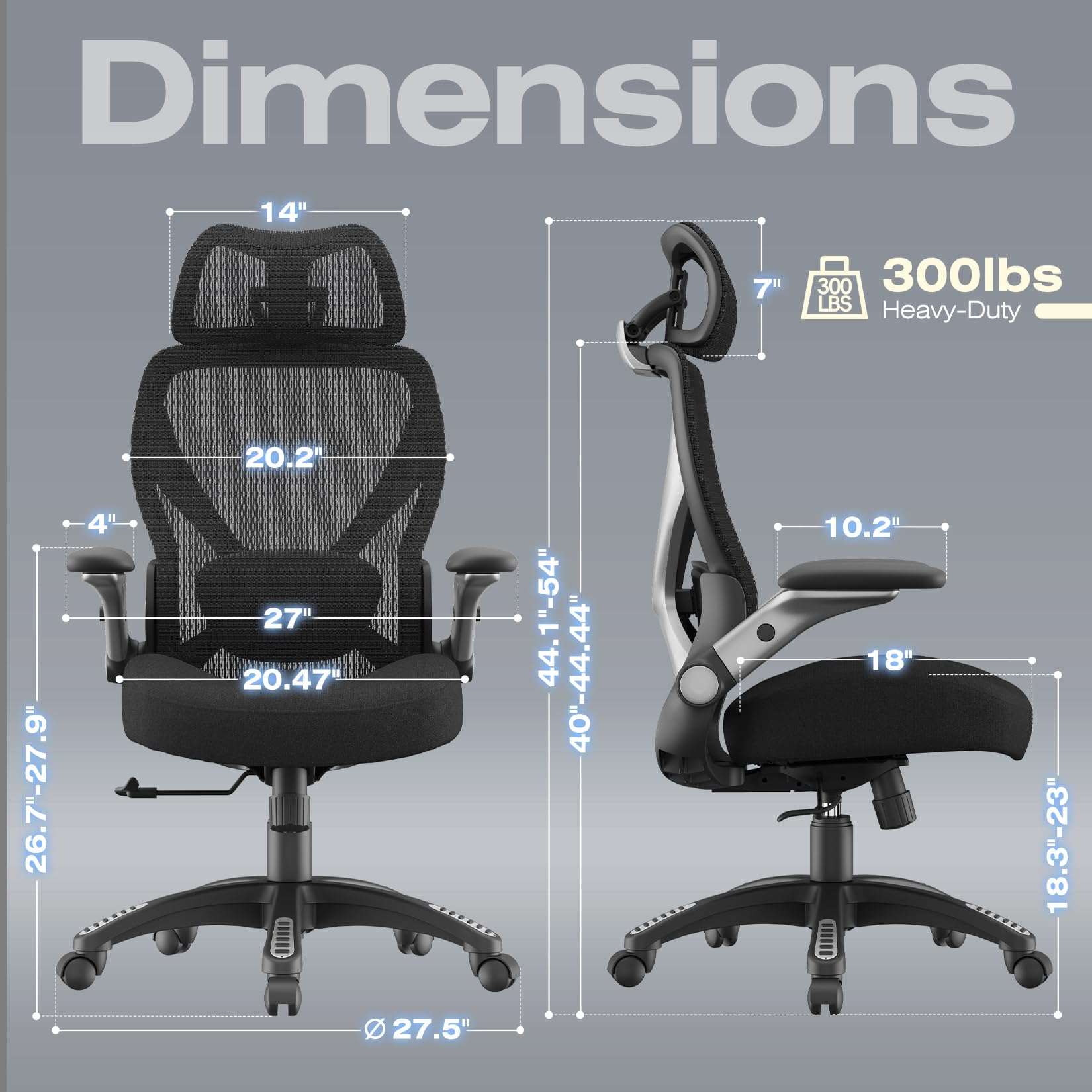 X100 Ergonomic Mesh Office Chair, Big and Tall Hone Desk Chair with 5D Flip-Up Arms, Adjustable 3D Lumbar Support,Gaming & Executive Computer Chairs for Long Hours, Padded Seat