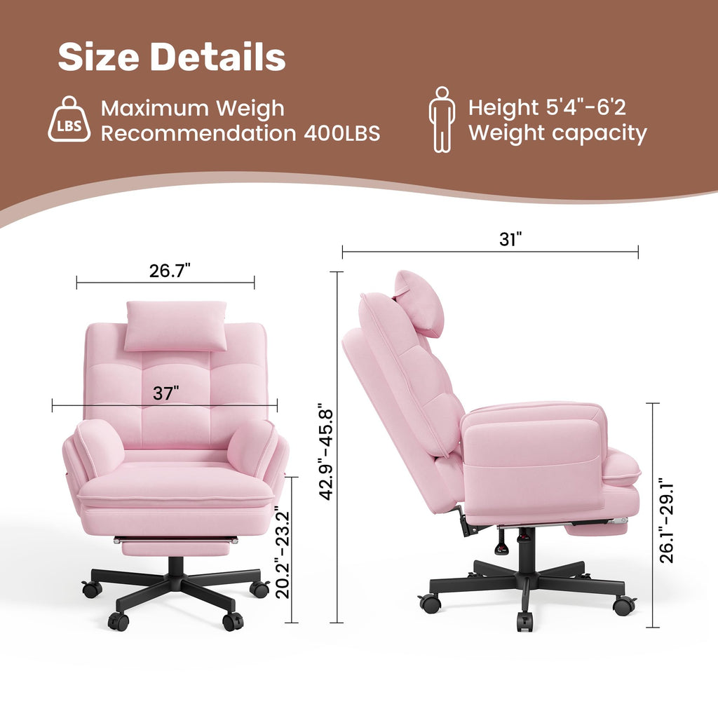 Criss Cross Office Chair with Foot Rest, Big and Tall Criss Cross Chair with Flip-Up Arms and Headrest, 135° Reclining Swivel Velvet Cross Legged Office Chair with Wheels, Cloud Chair for Home (Pink)
