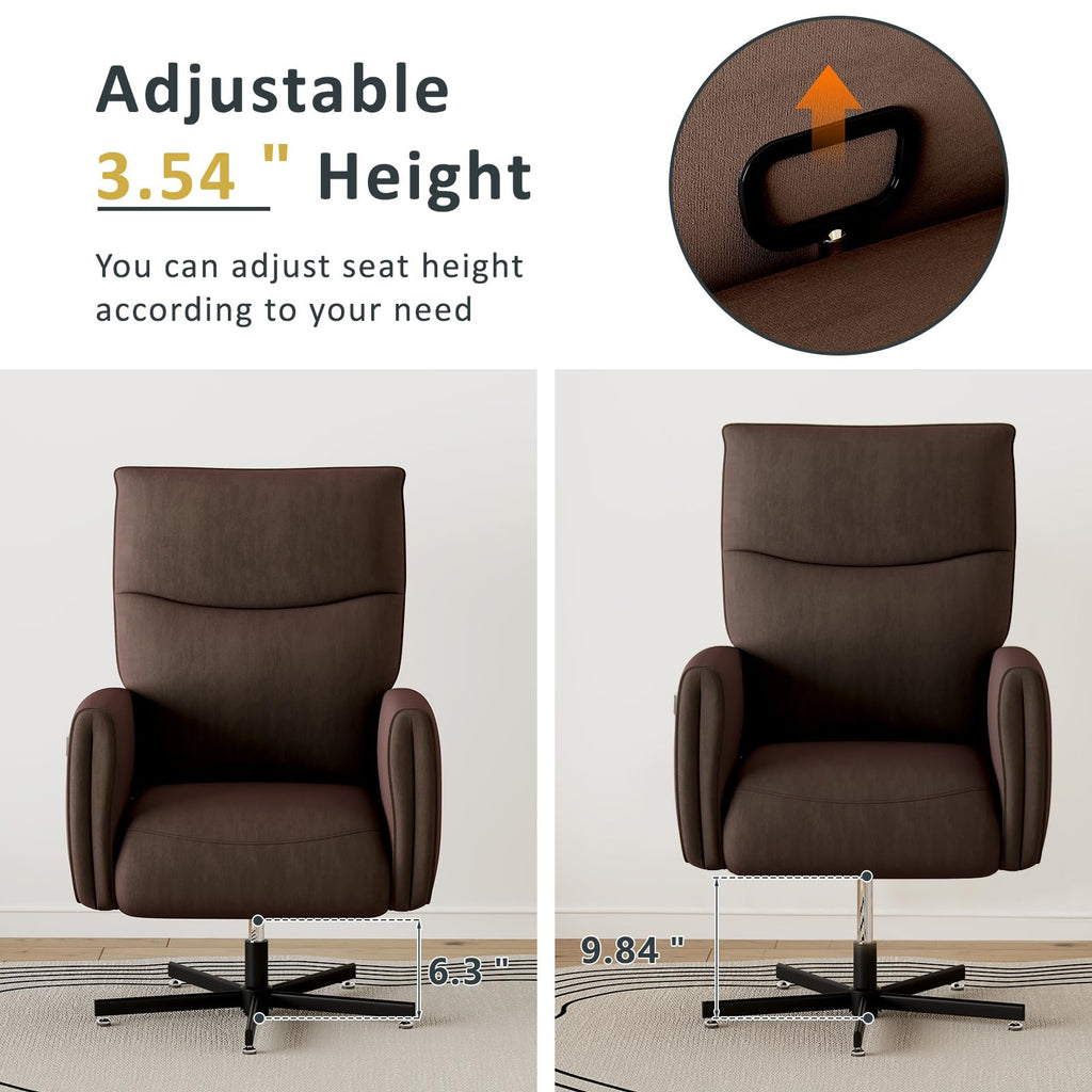 Power Swivel Recliner Chair, Modern Electric with USB & Type-C Ports, Upholstered Velvet Swivel Recliner Chair, 360° Swivel for Office & Living Room, Easy Assembly (Coffee)