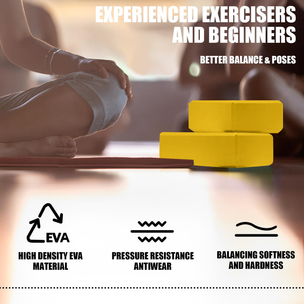 2 Pcs Yoga Blocks, 9x6x3 Inch Yellow Foam Blocks for Pilates