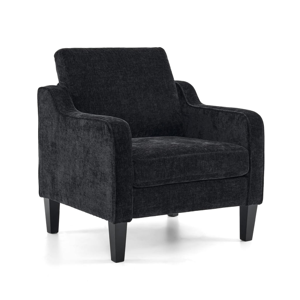 Mid-Century Modern Accent Chair, Black Chenille, 30" (W) x 30.7" (D) x 33" (H), 1 Seat, 380 lbs Weight Capacity
