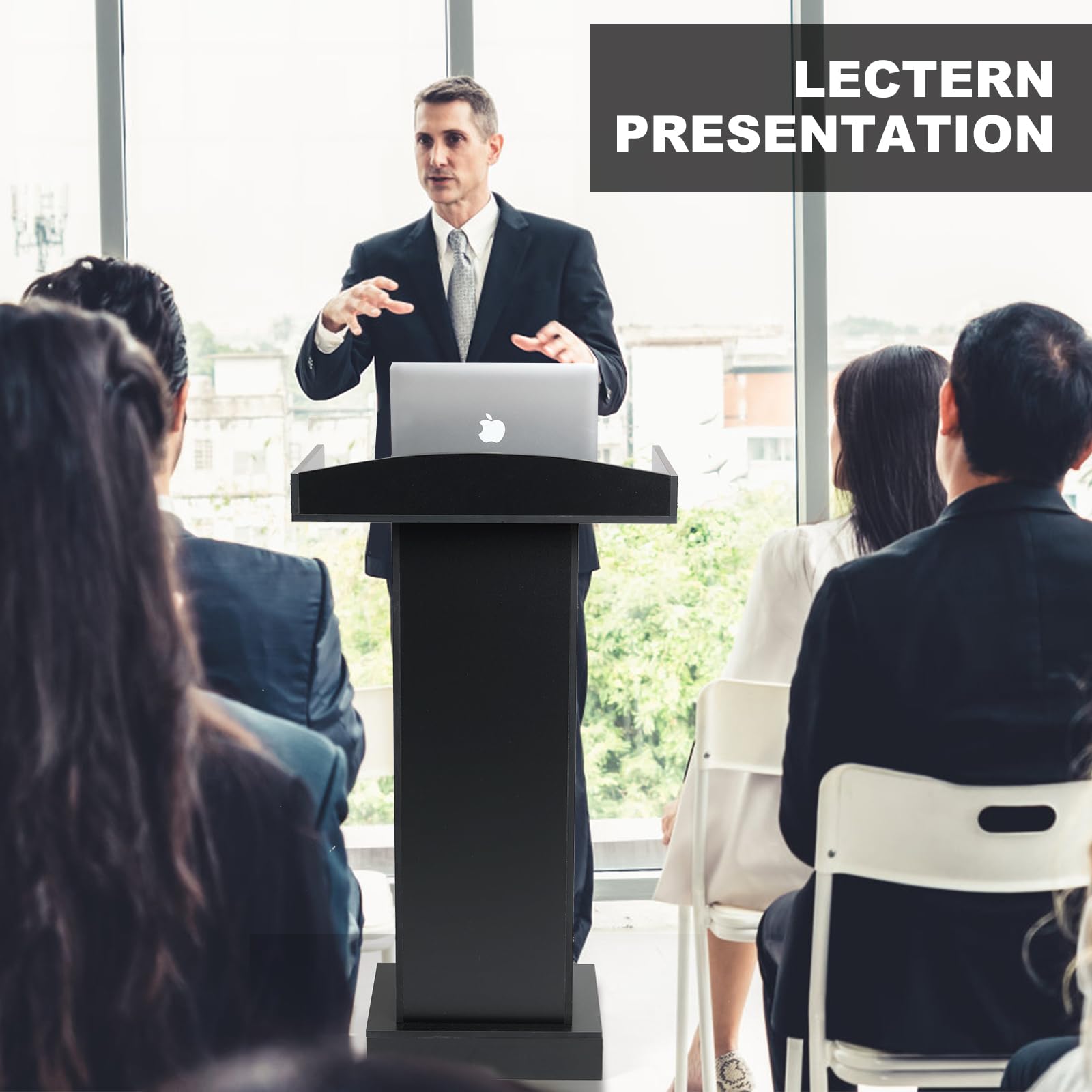 Podium Stand - 47.2" Tall Classic Black Podium Standing Lectern with Storage Shelves for Classroom, Presentation, Church, Hostess Stand and Wedding Speech