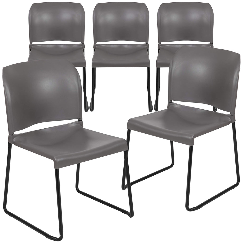 Set of 5, Hercules Series Contoured Stacking Chairs for Waiting Rooms and Offices, Ergonomic Lobby Chairs with Curved Back, Gray