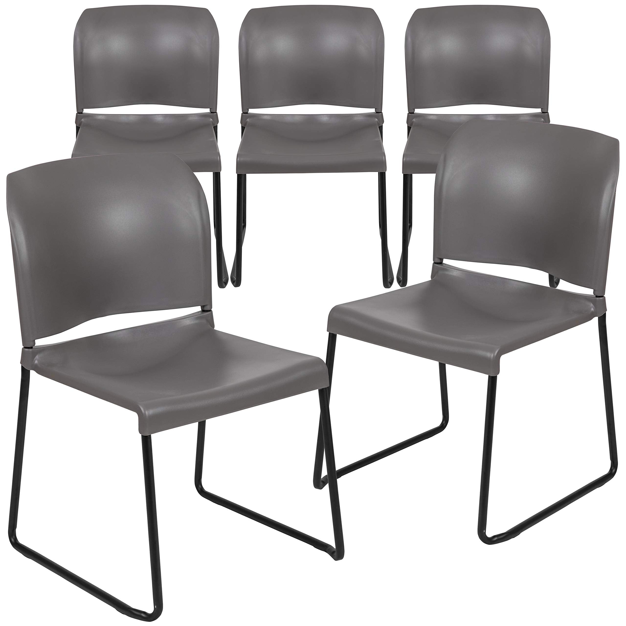 Set of 5, Hercules Series Contoured Stacking Chairs for Waiting Rooms and Offices, Ergonomic Lobby Chairs with Curved Back, Gray