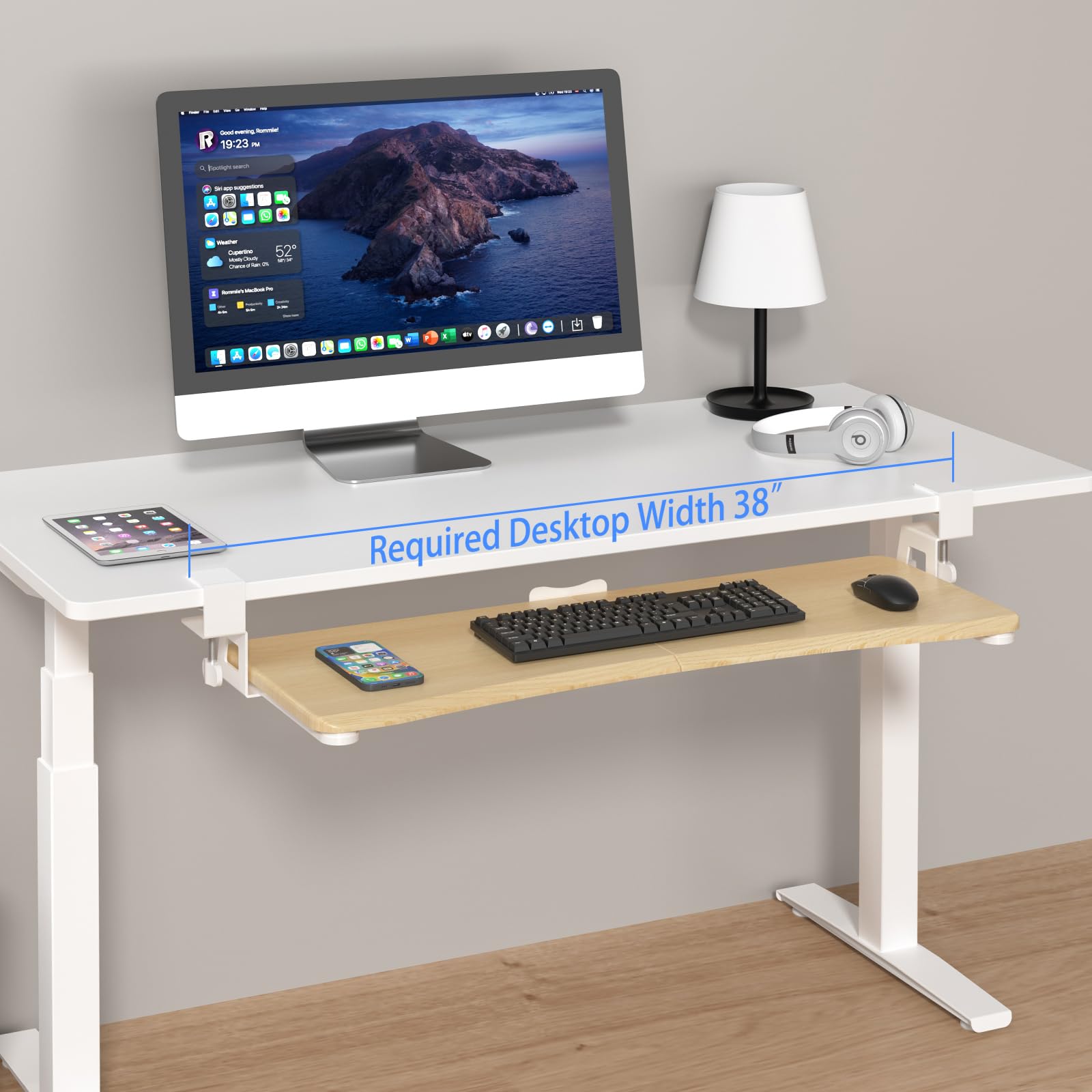 Large Keyboard Tray Under Desk Pull Out with C Clamp Mount, Keyboard & Mouse Tray, 34 (38 Including Clamps) x 11.8 inch Slide-Out Platform Computer Drawer for Typing, Light Wood,
