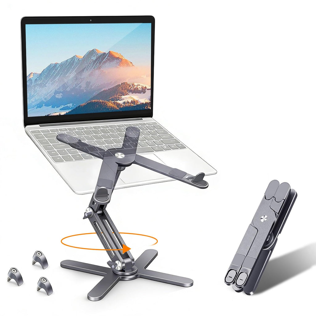 Rotating Laptop Stand, Adjustable Height & Angle, Ergonomic Metal Riser for Desk Collaborative Work, Fully Foldable for Easy Storage, Fits All MacBook & Laptops up to 16 inches, Grey