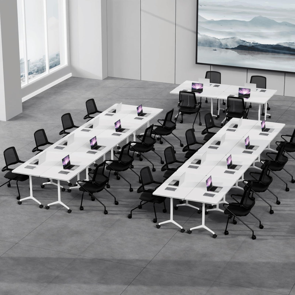 Conference Table, Folding Conference Room Tables, Modern Flip Top Seminar Training Meeting Table with Wheels, Modular Foldable Conference Tables for Home Office Classroom (White 2 Pack,47.2inch)