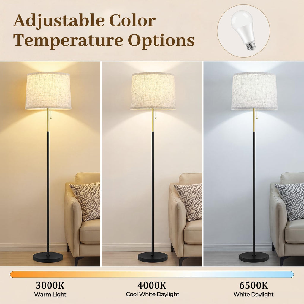 Floor Lamps for Living Room & Bedroom, 60" Modern Tall Standing Lamp, 3CCT